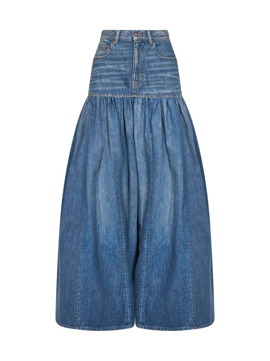 Blue denim high-waisted balloon jeans