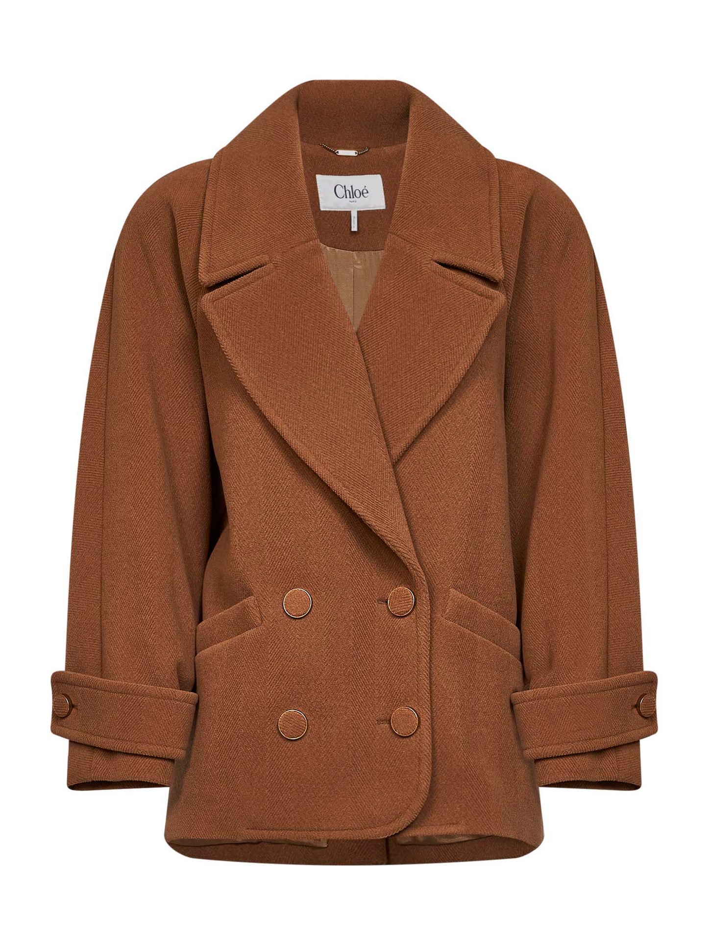 Dusty camel herringbone wool short coat