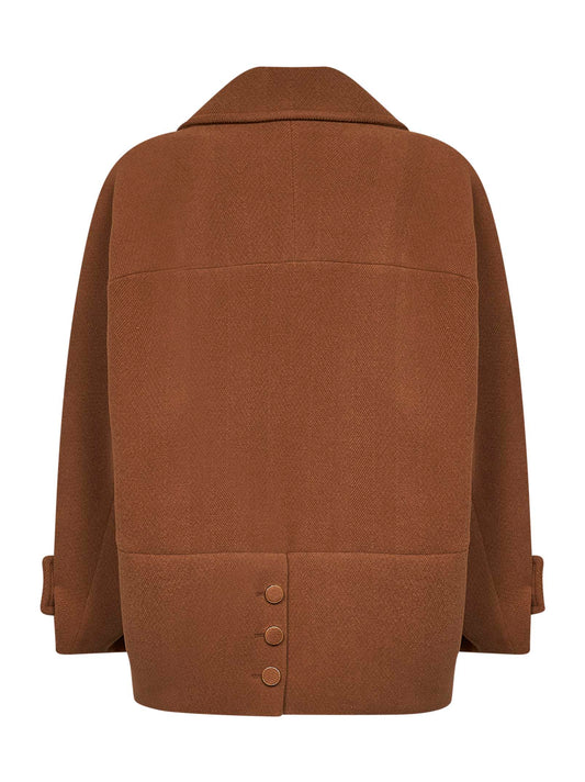 Cappotto corto in lana a spina di pesce cammello