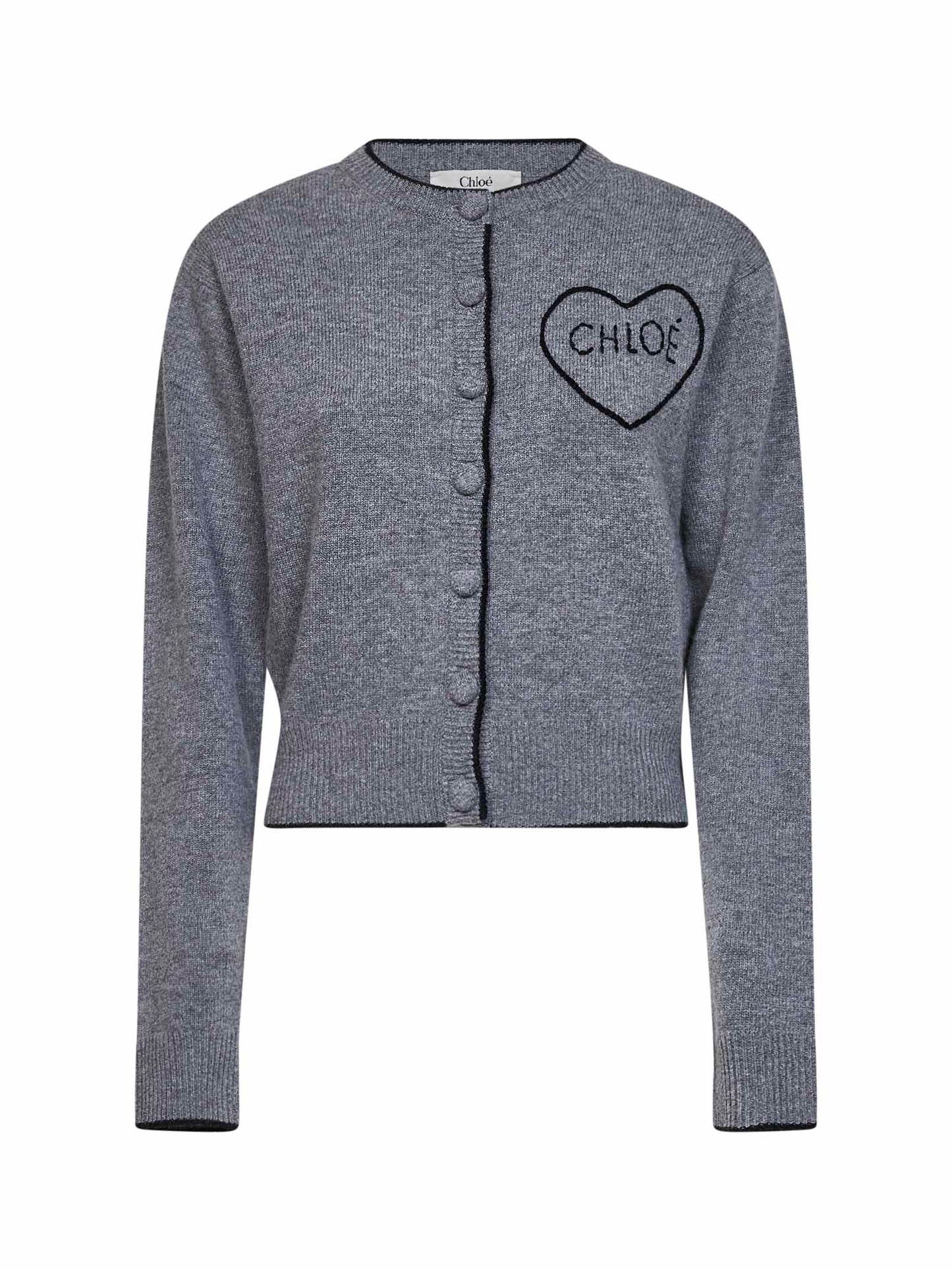 Divine grey wool and cashmere knit embroidered cardigan
