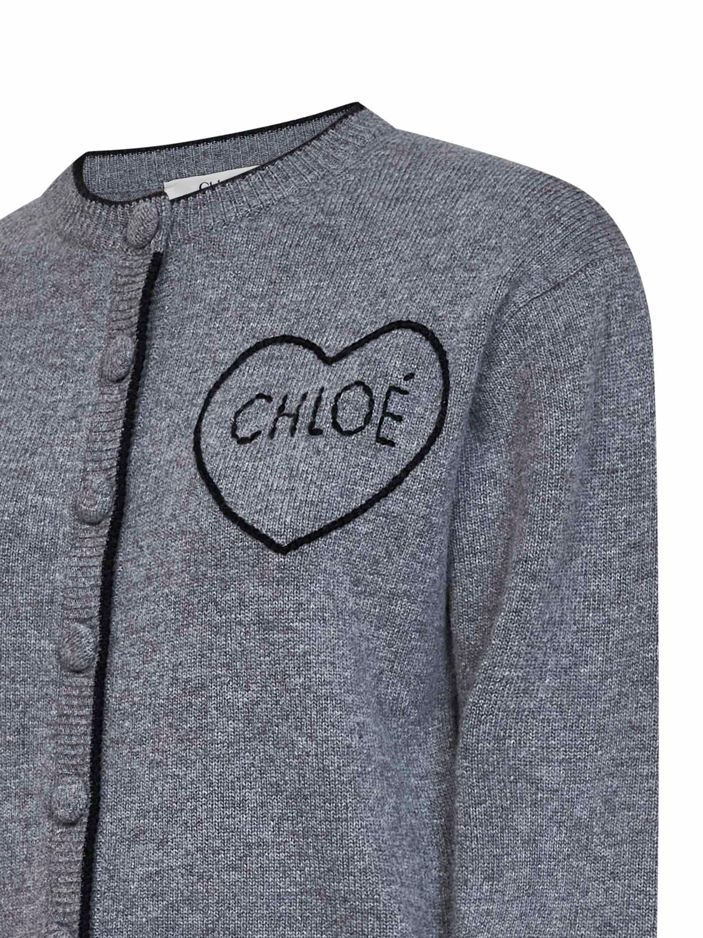 Divine grey wool and cashmere knit embroidered cardigan