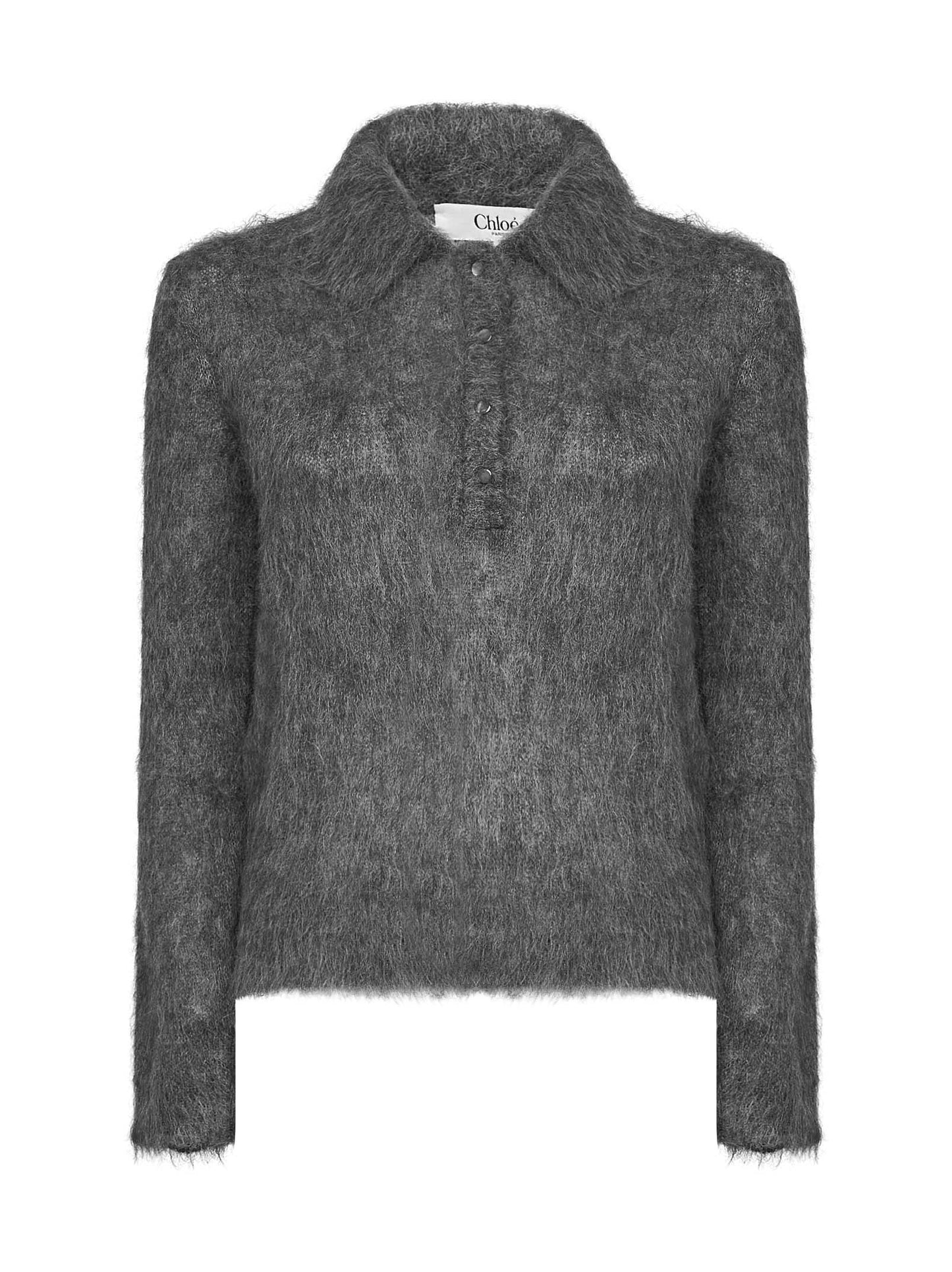 Polo in maglia spazzolata di misto alpaca grigio fumo