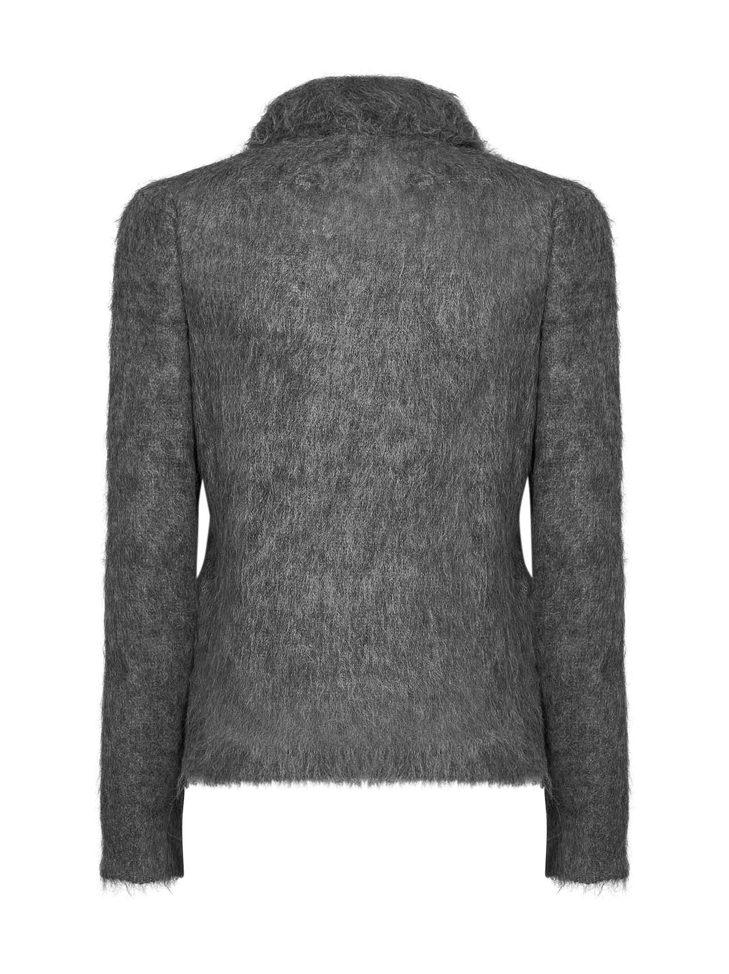 Polo in maglia spazzolata di misto alpaca grigio fumo