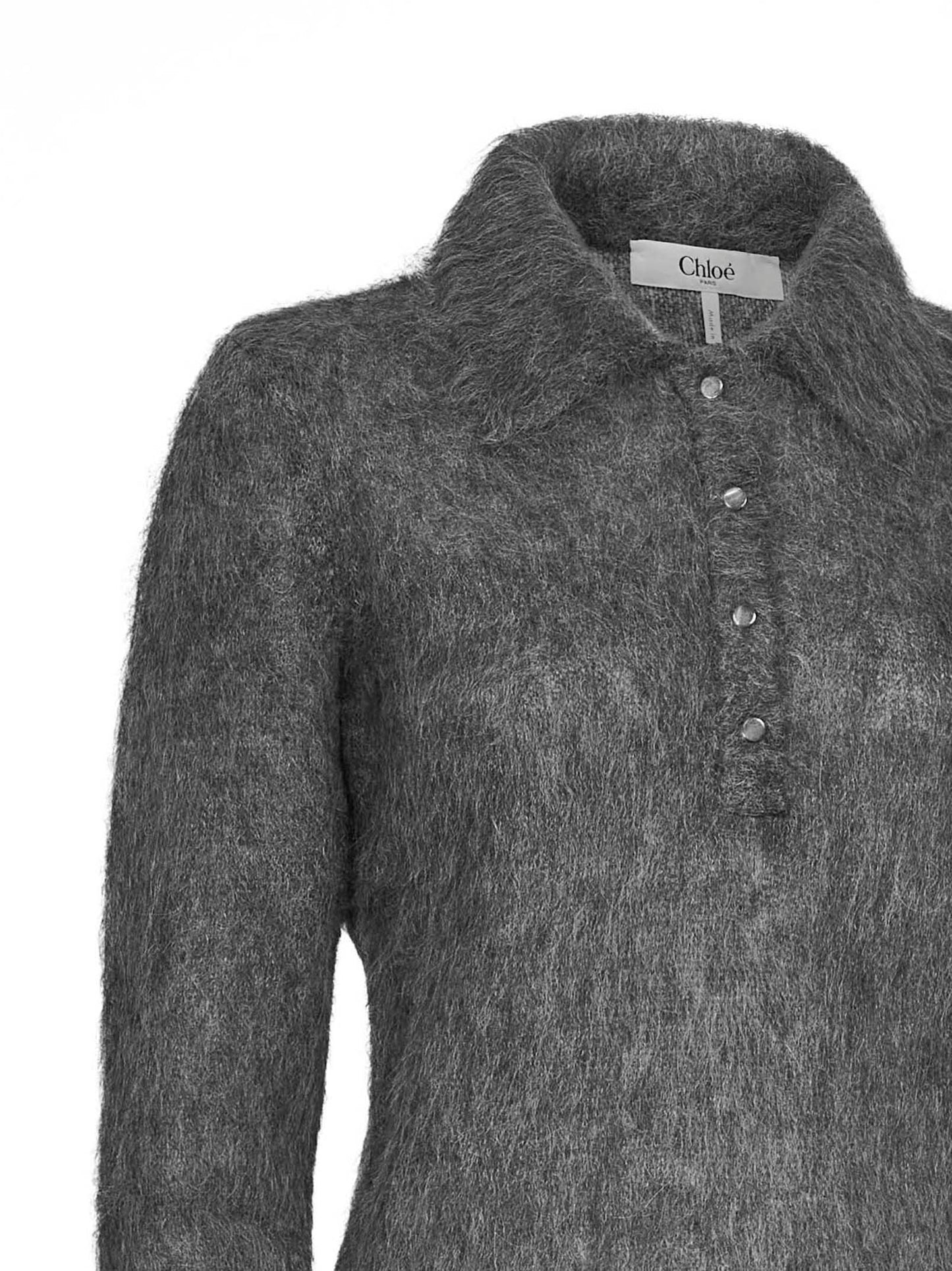 Polo in maglia spazzolata di misto alpaca grigio fumo