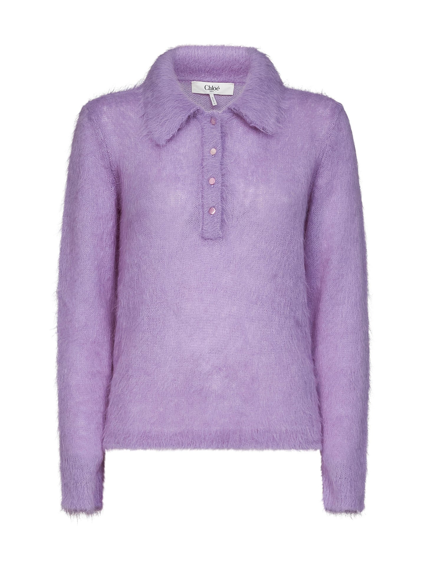 Lavender alpaca blend brushed knit polo shirt