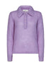 Lavender alpaca blend brushed knit polo shirt