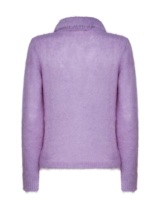 Lavender alpaca blend brushed knit polo shirt