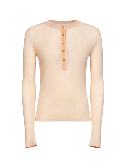 Maglia con bottoni in lana superfine a costine arancio