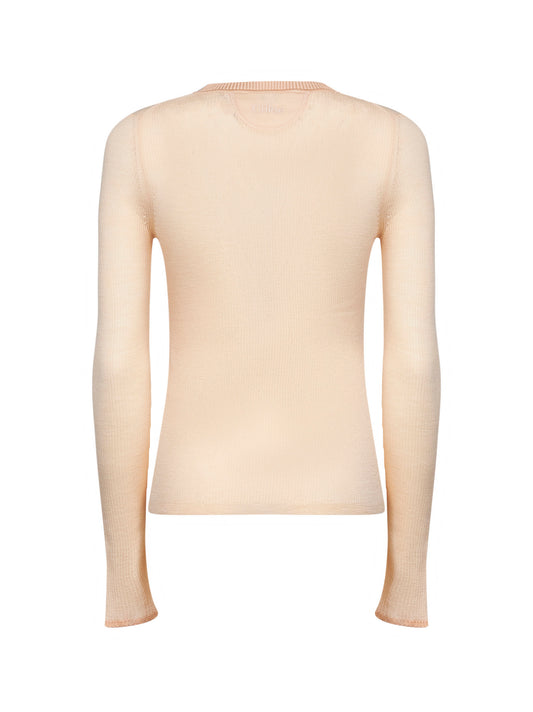 Maglia con bottoni in lana superfine a costine arancio