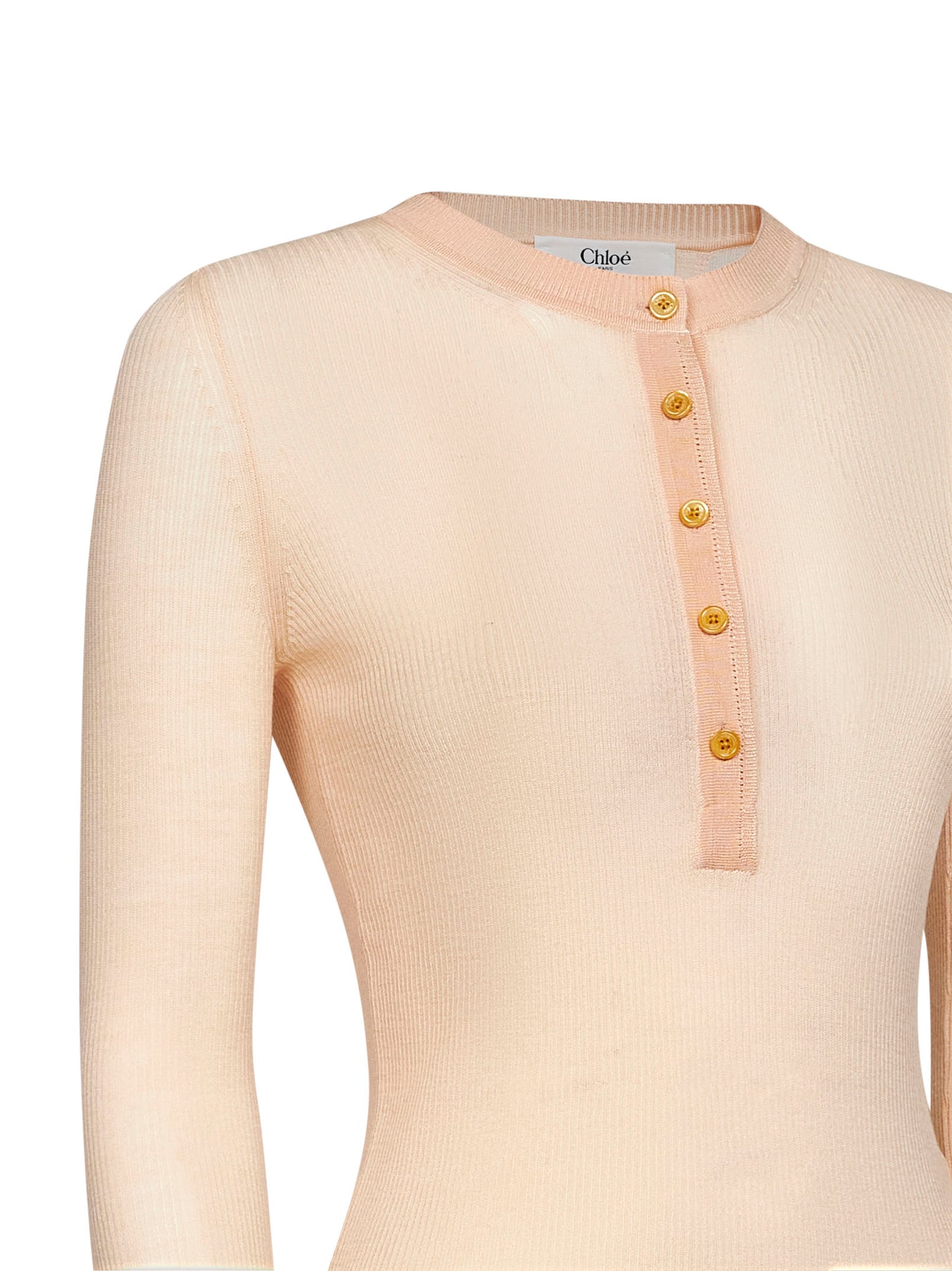 Bleached orange ribbed superfine wool buttoned sweater