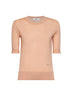 Tender peach virgin wool knit embroidered short-sleeved sweater
