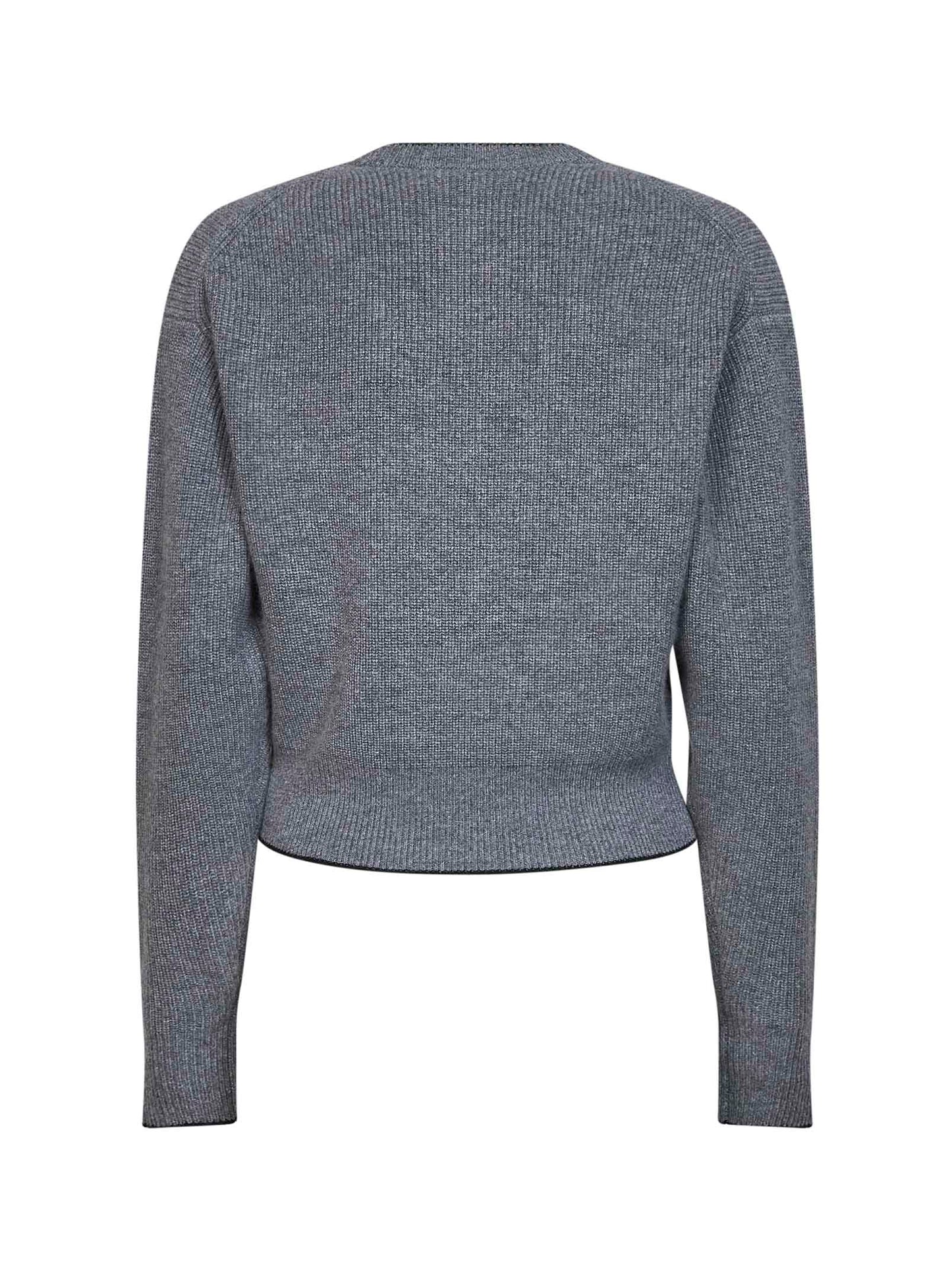 Divine grey wool and cashmere knit embroidered crewneck sweater