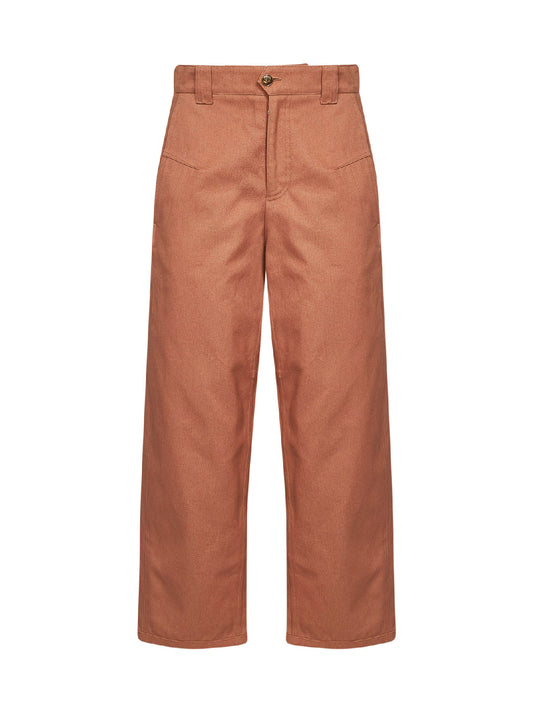 Blushy pink cotton canvas barrel trousers