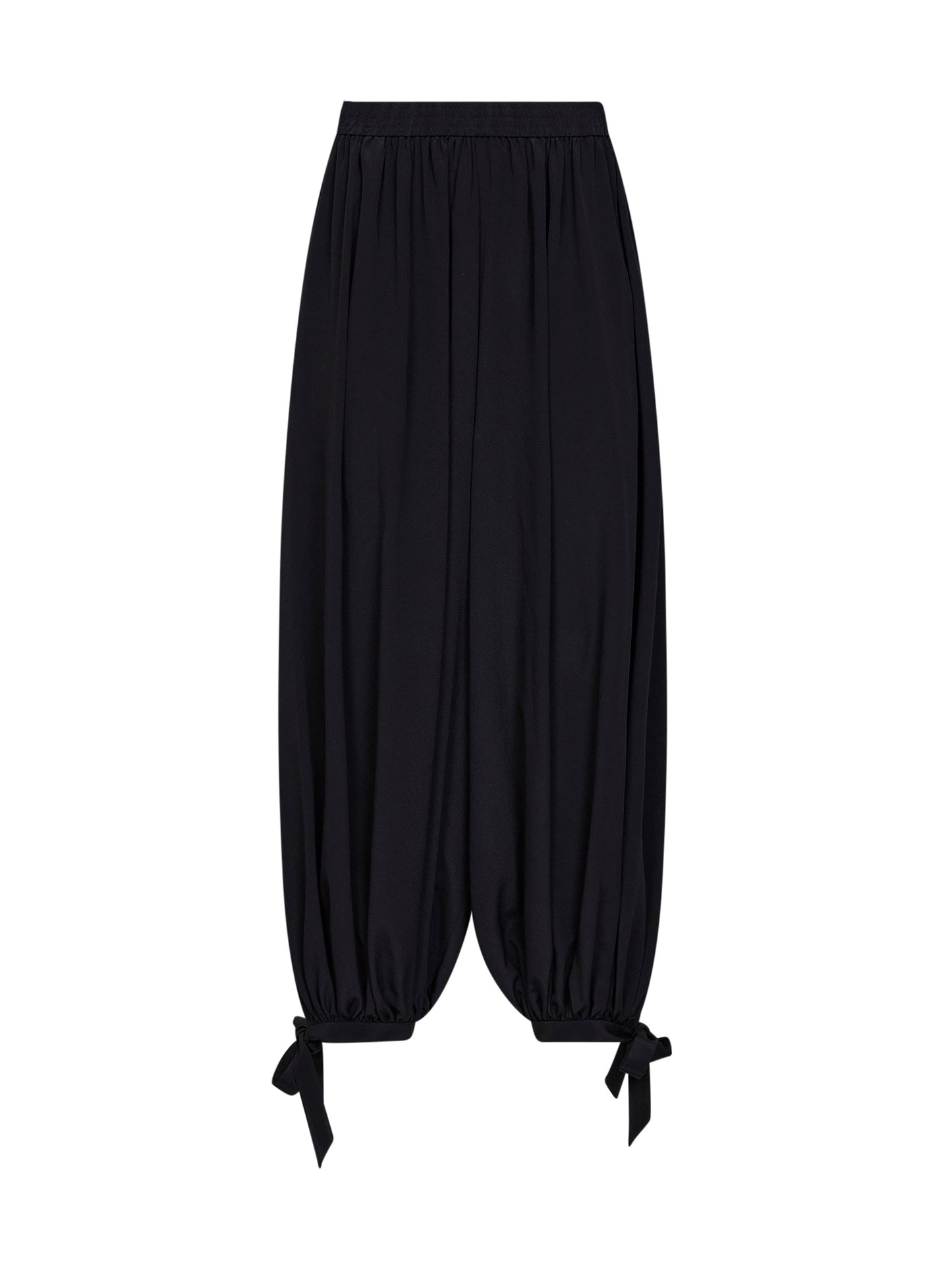 Black silk crêpe de chine fluid harem trousers