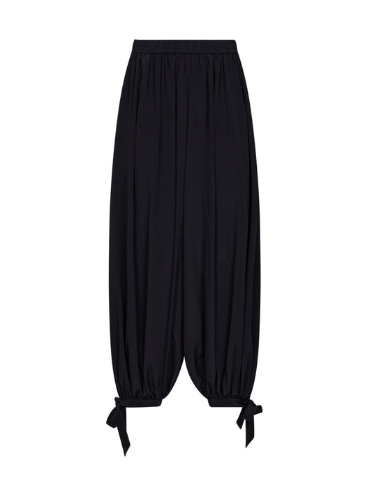 Black silk crêpe de chine fluid harem trousers