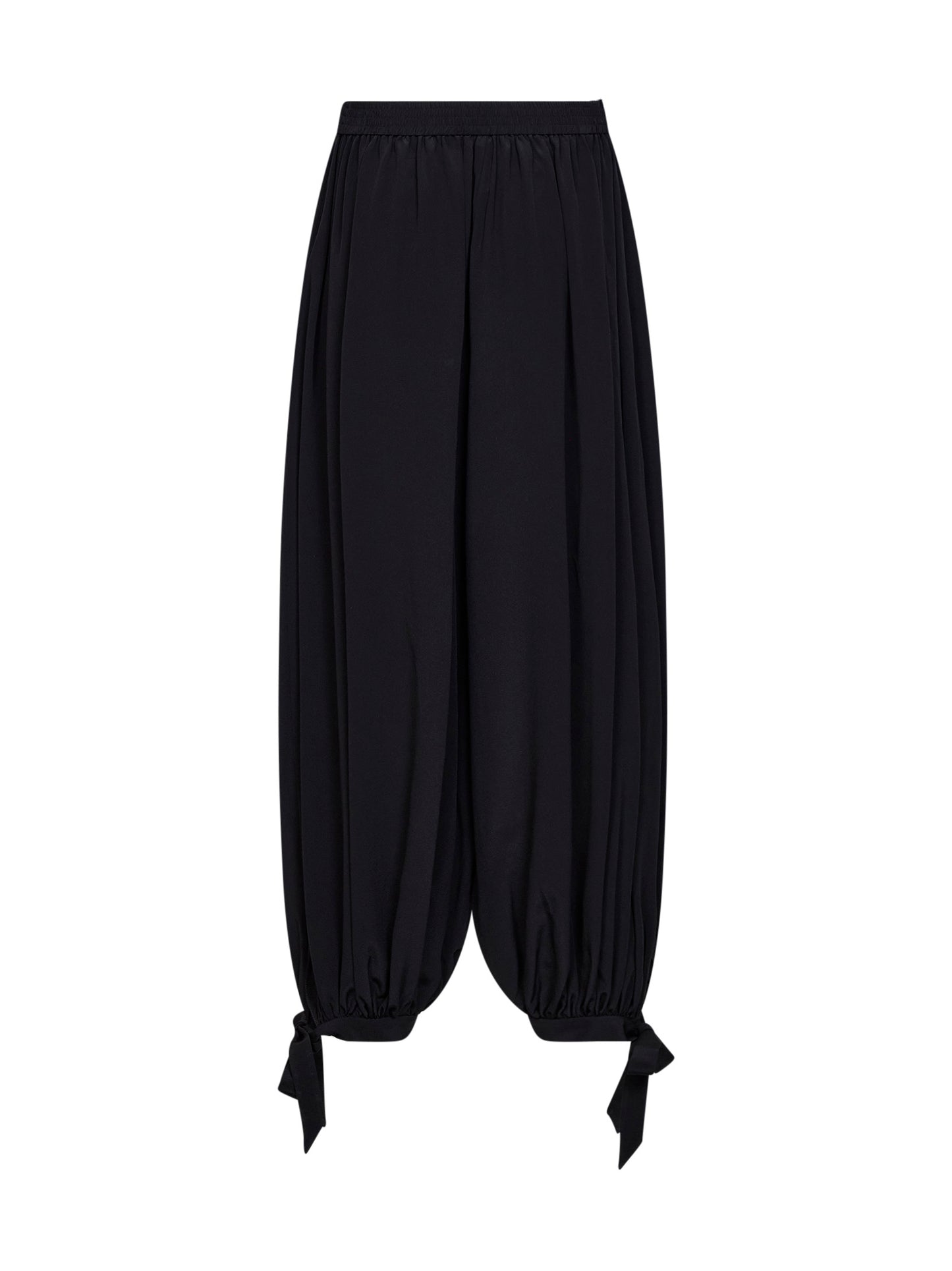 Black silk crêpe de chine fluid harem trousers