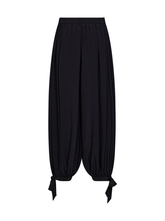 Black silk crêpe de chine fluid harem trousers