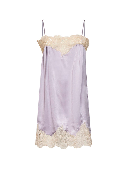 Purple washed silk satin thin-strap mini dress