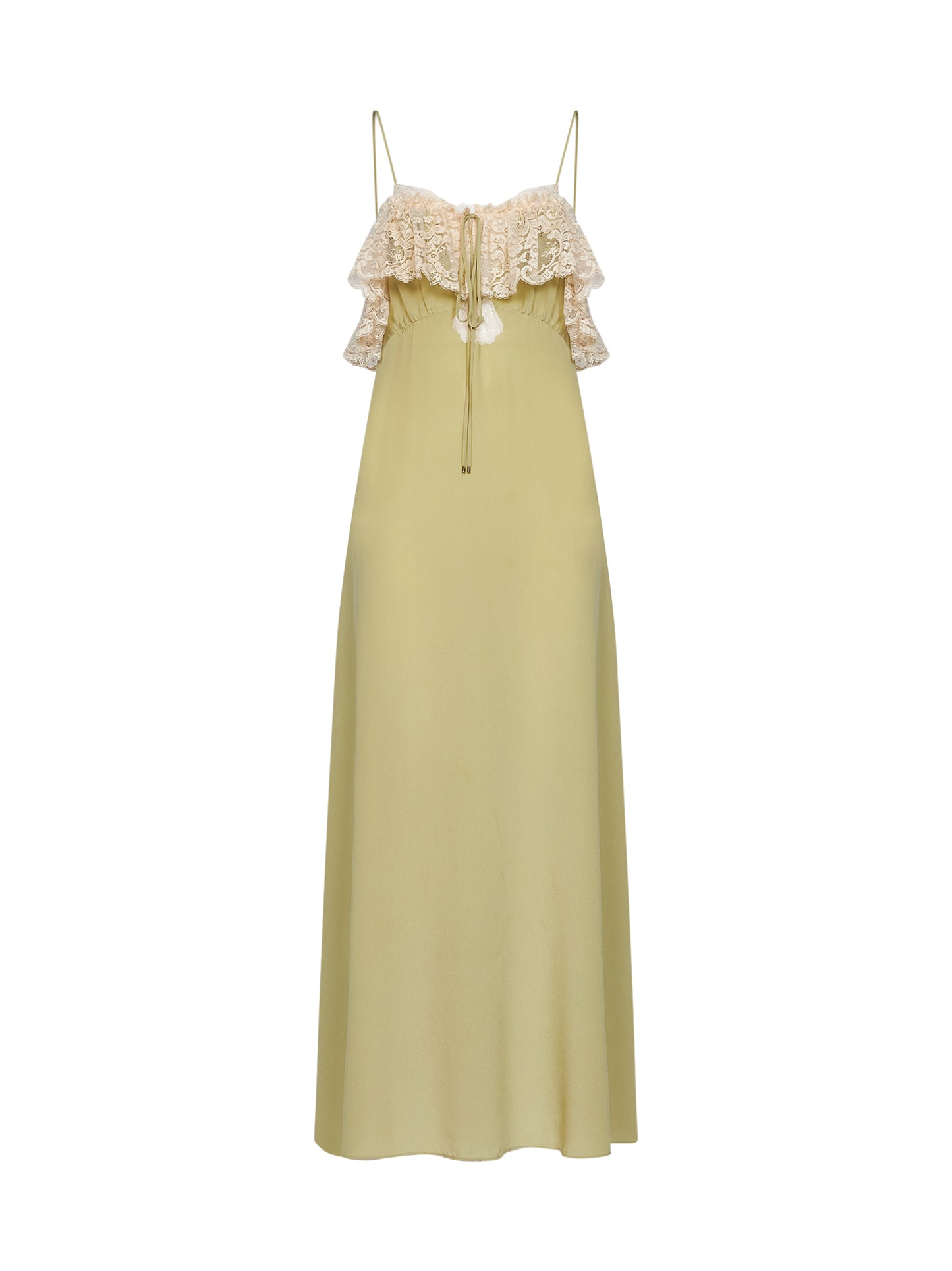 Dusty green crêpe de chine and lace long lingerie dress