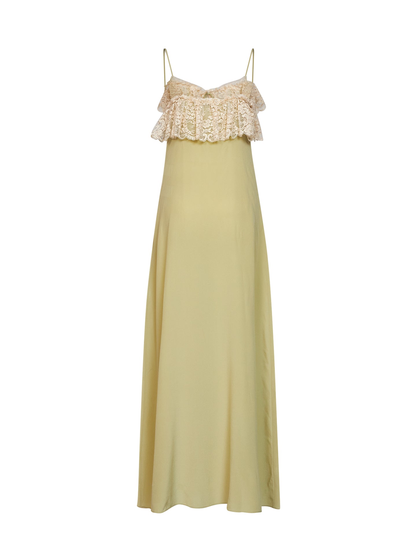 Dusty green crêpe de chine and lace long lingerie dress