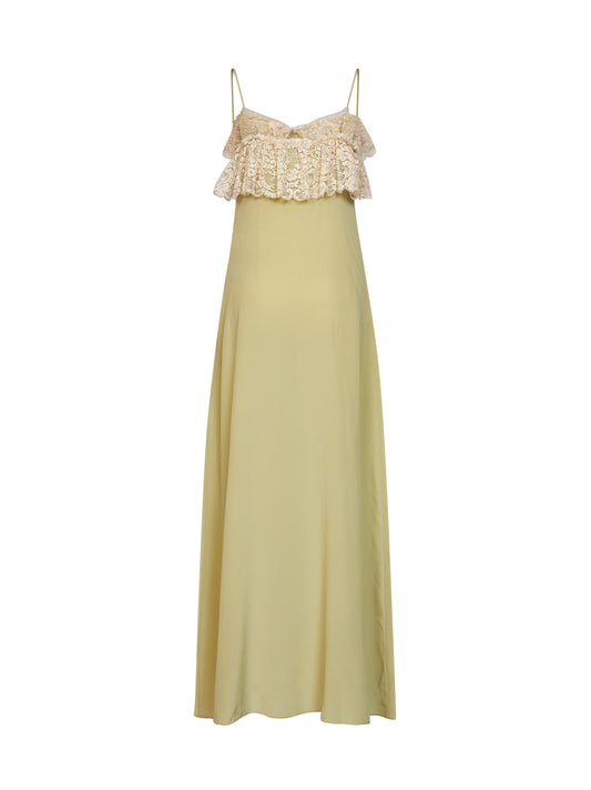 Dusty green crêpe de chine and lace long lingerie dress