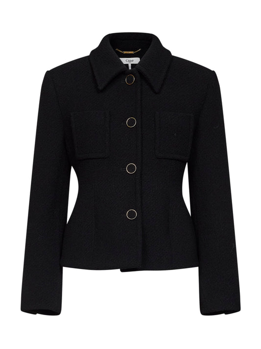 Black wool blend bouclette jacket