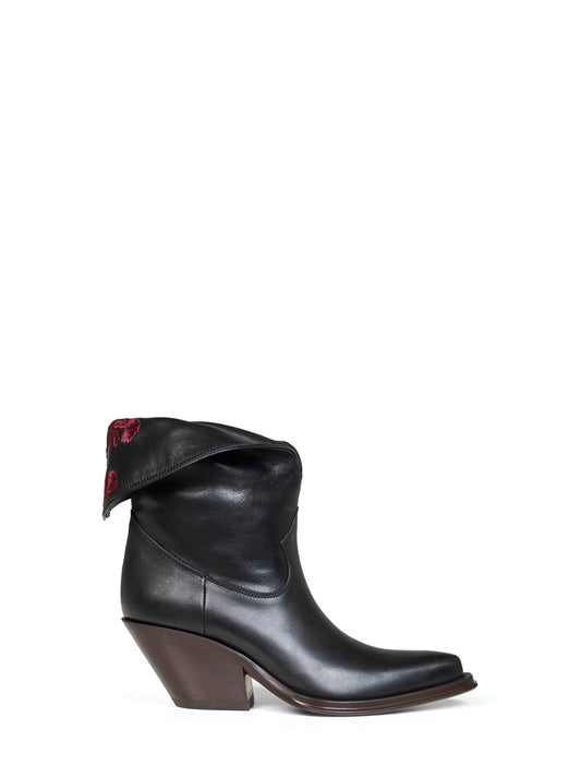 Black semi-shiny calfskin leather Azelan ankle boots