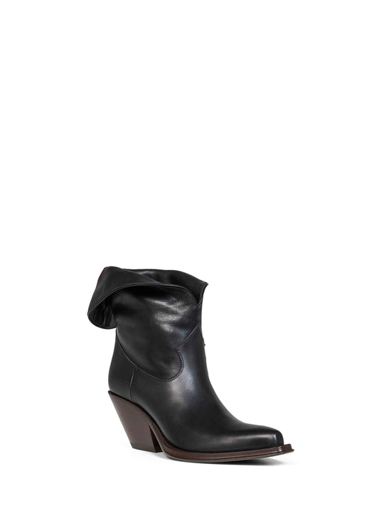 Black semi-shiny calfskin leather Azelan ankle boots