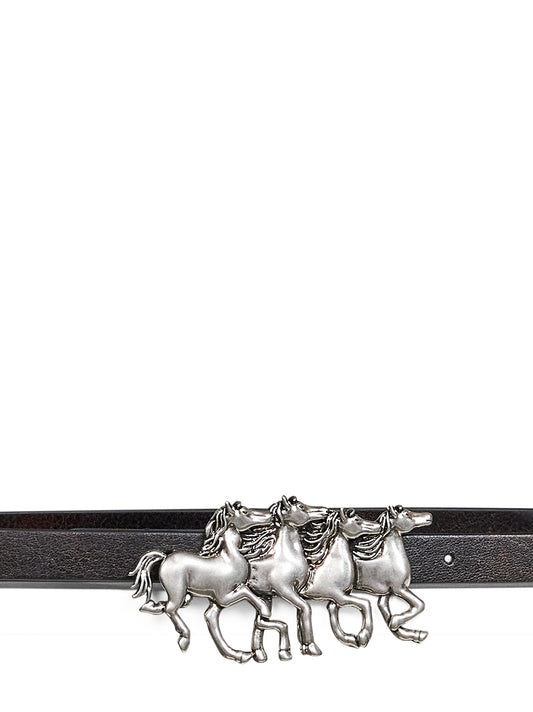 Black calfskin leather Chloé Running Horses belt