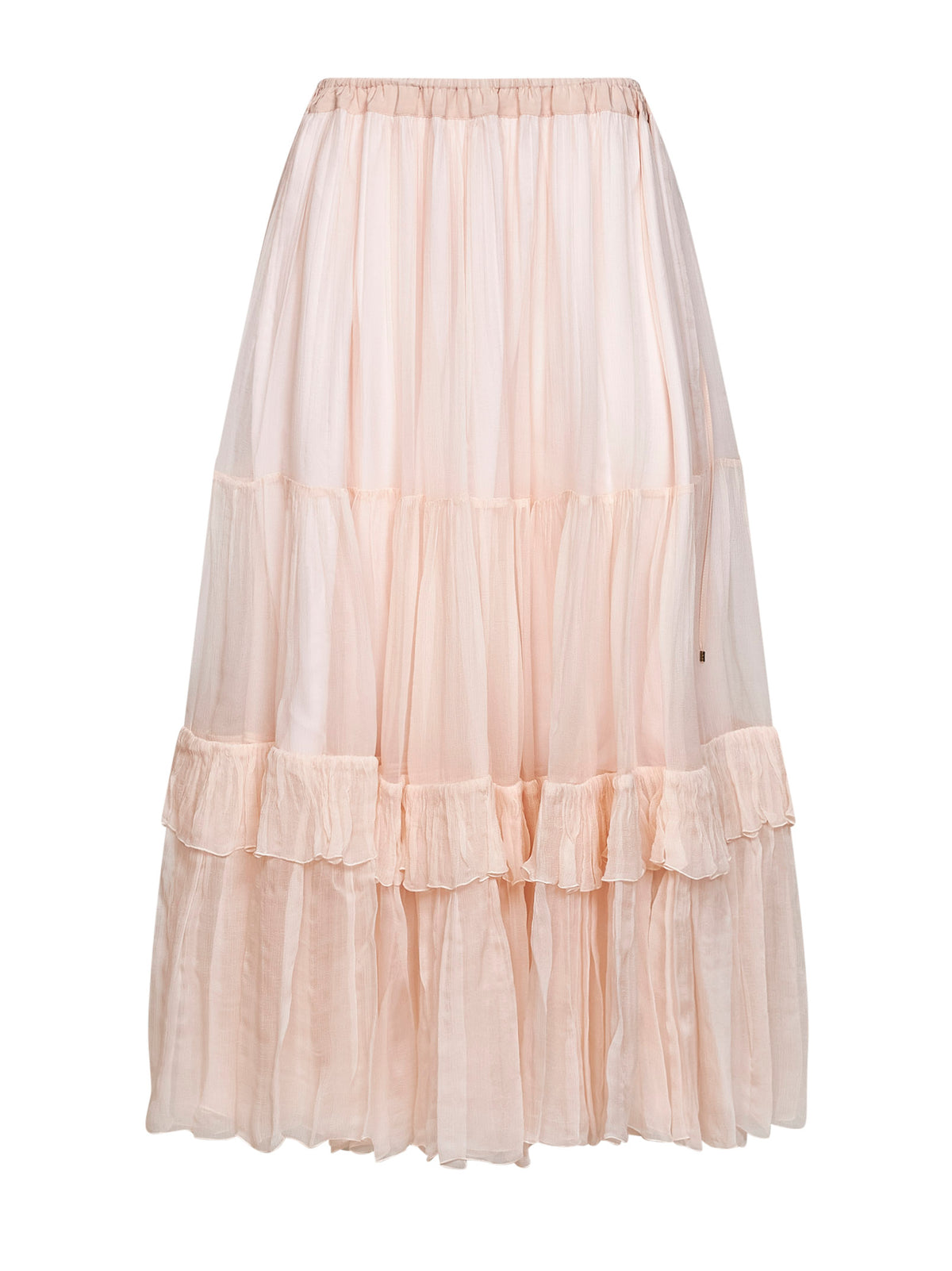 Powder pink silk muslin ruffled maxi skirt