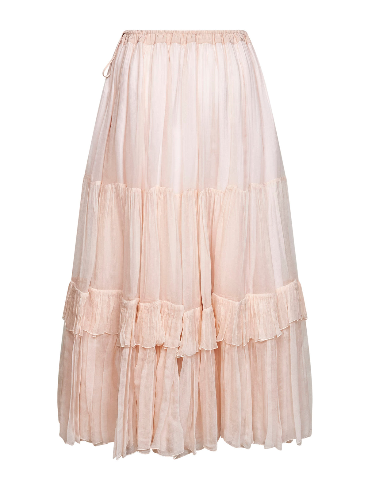 Powder pink silk muslin ruffled maxi skirt