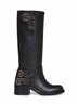 Black grained brushed leather Dakota biker boots