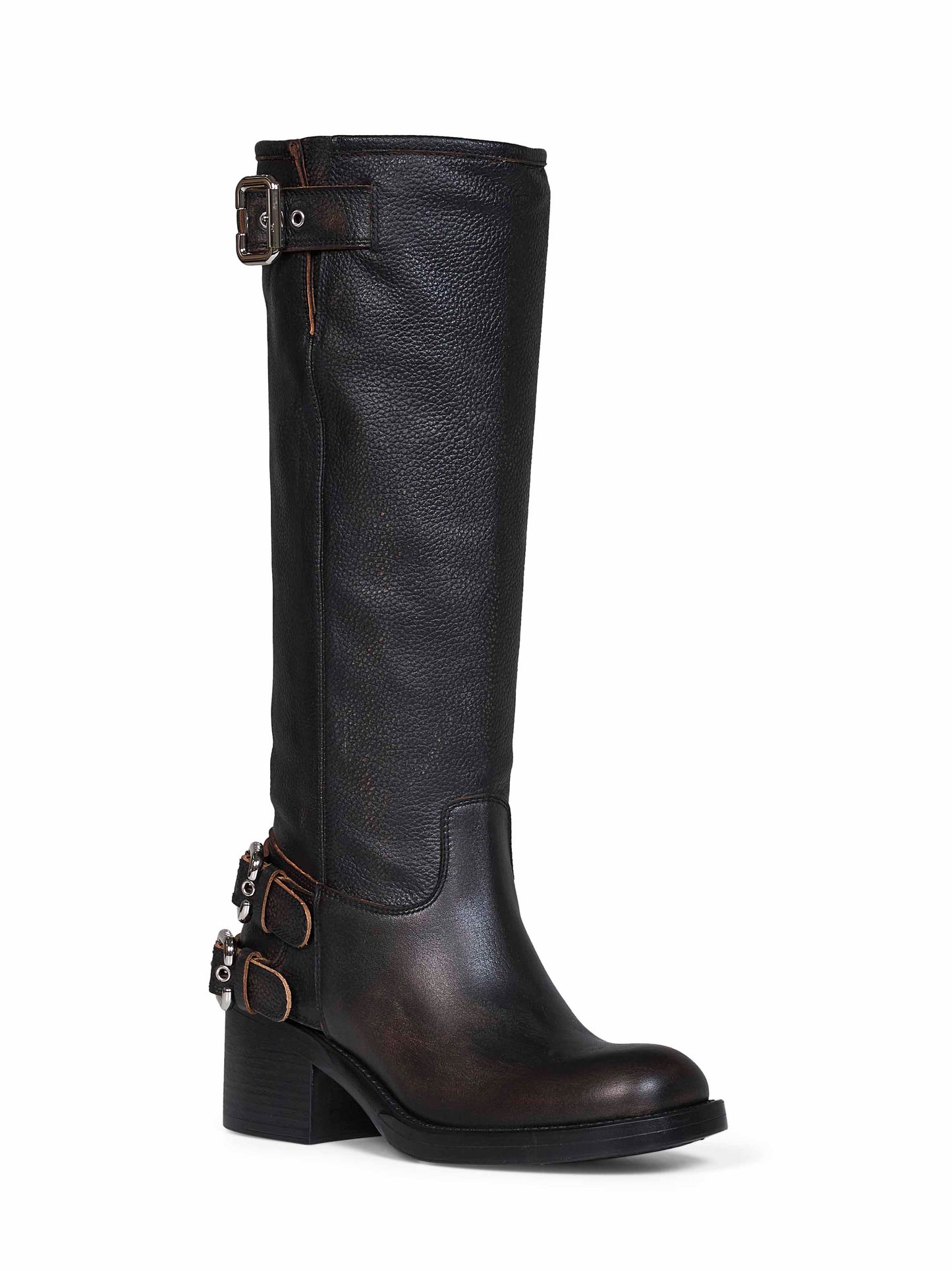 Black grained brushed leather Dakota biker boots
