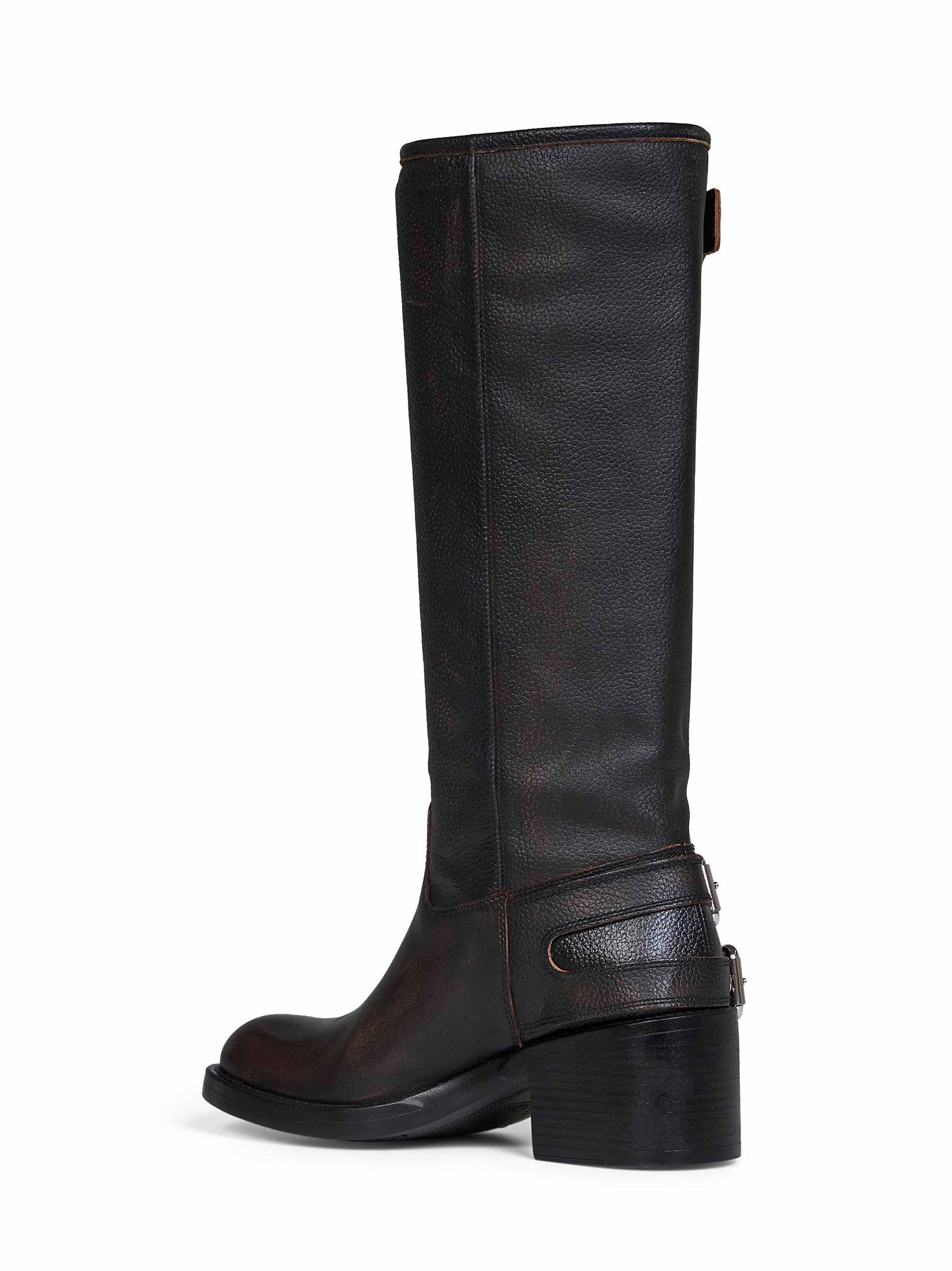 Black grained brushed leather Dakota biker boots