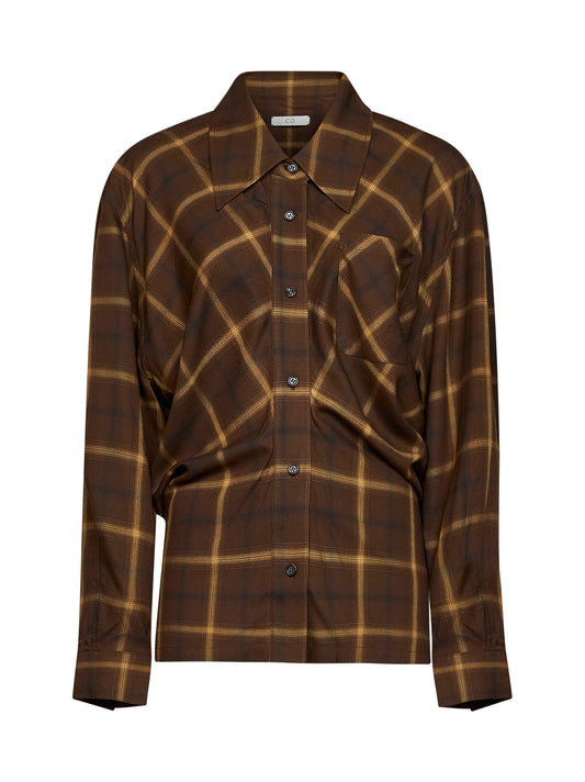 Brown plaid ramie shirt