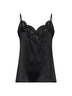 Top camisole in raso di seta nero con bordo in pizzo
