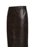 Gonna midi sartoriale in pelle cioccolato con spacchi