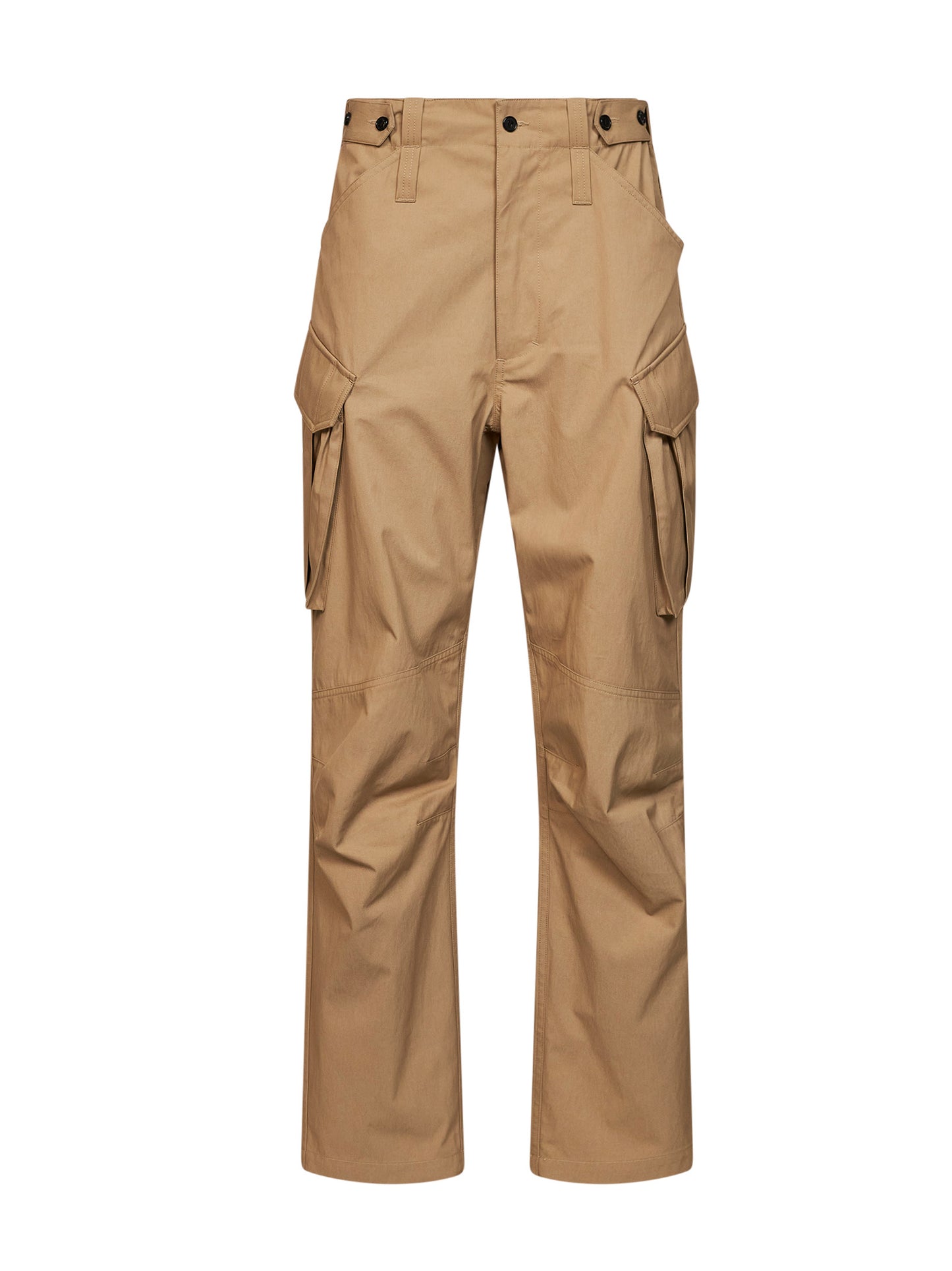 Camel cotton twill military cargo trousers