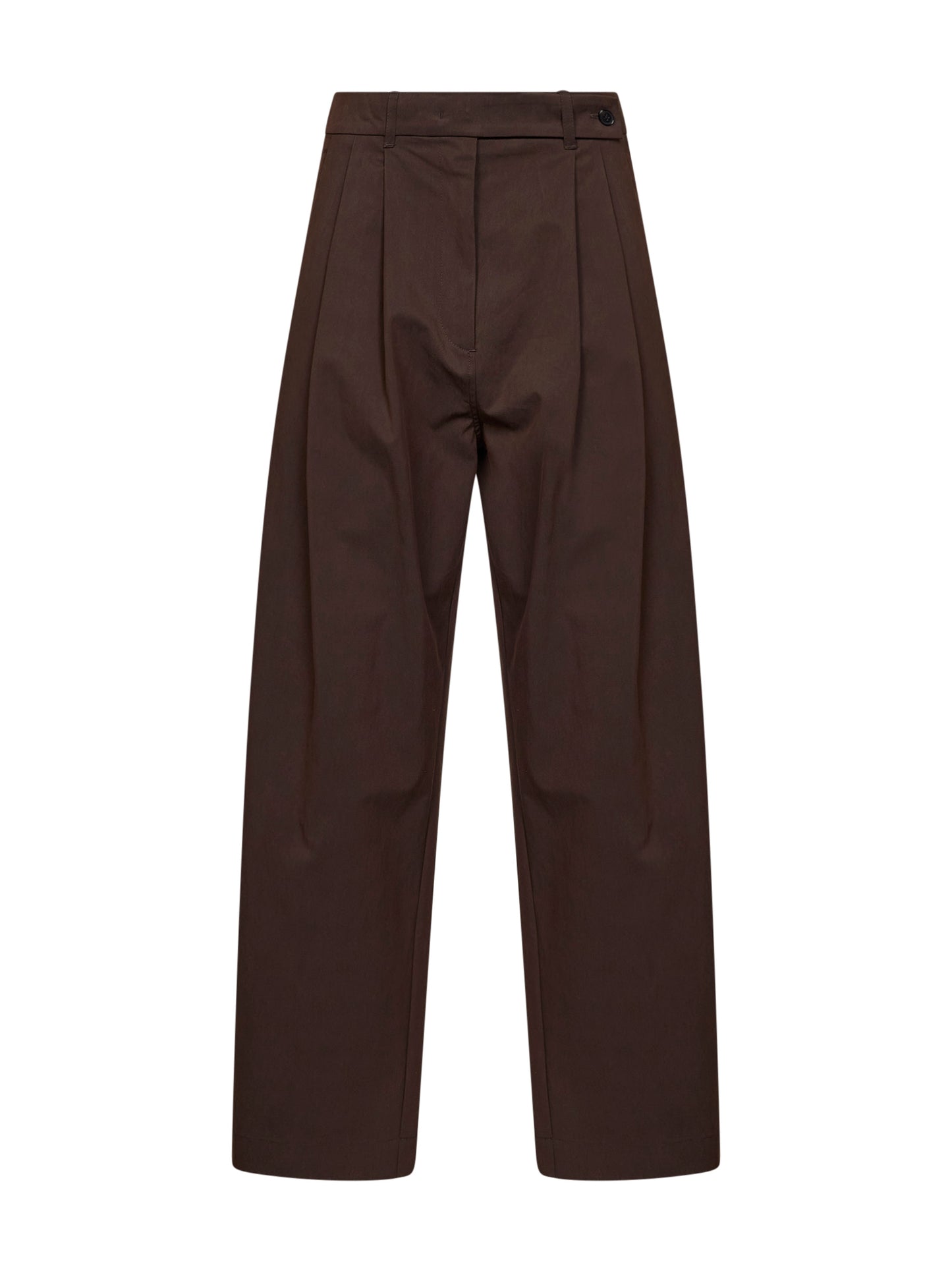 Chocolate cotton twill wide-leg pleated trousers