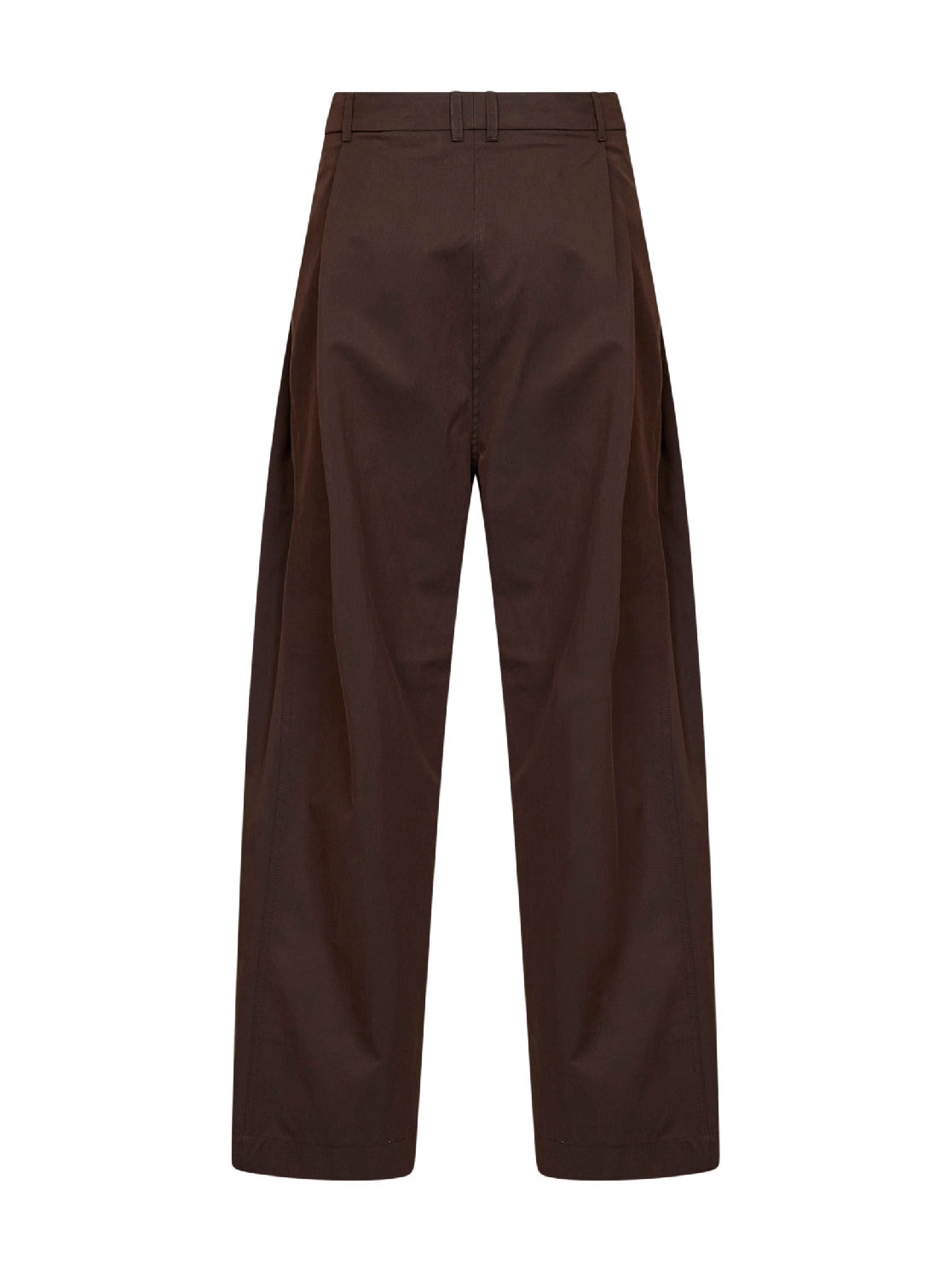 Chocolate cotton twill wide-leg pleated trousers