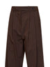 Chocolate cotton twill wide-leg pleated trousers