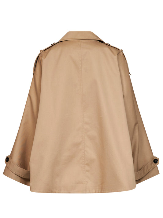 Camel cotton twill Dolman cropped trench coat