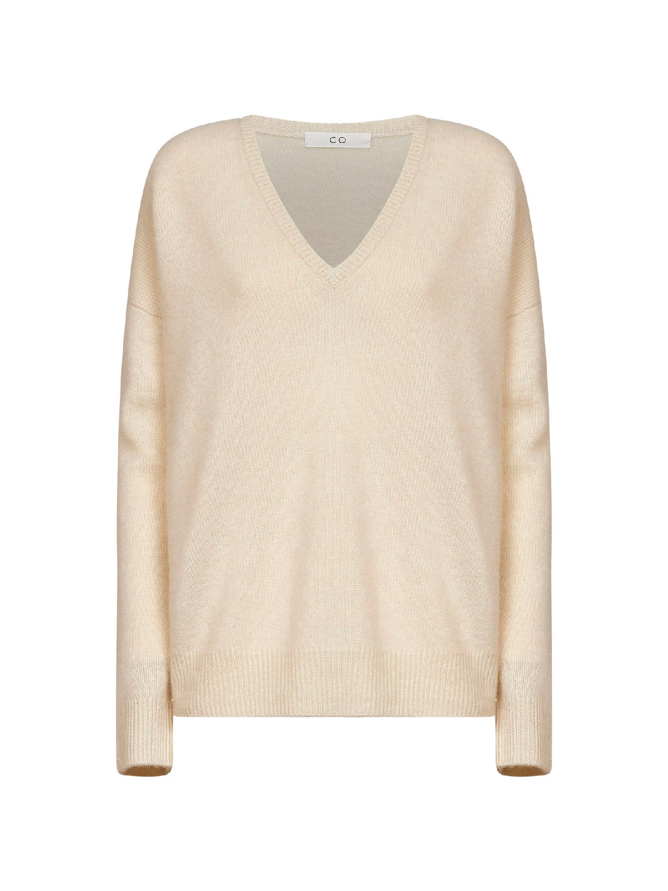 Wheat cashmere knit V-neck sweater