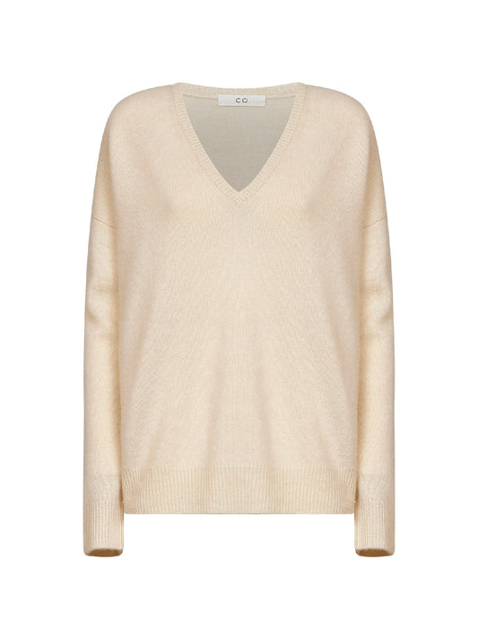 Maglia scollo a V in cashmere grano