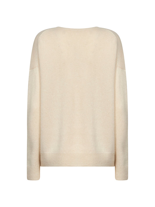 Maglia scollo a V in cashmere grano