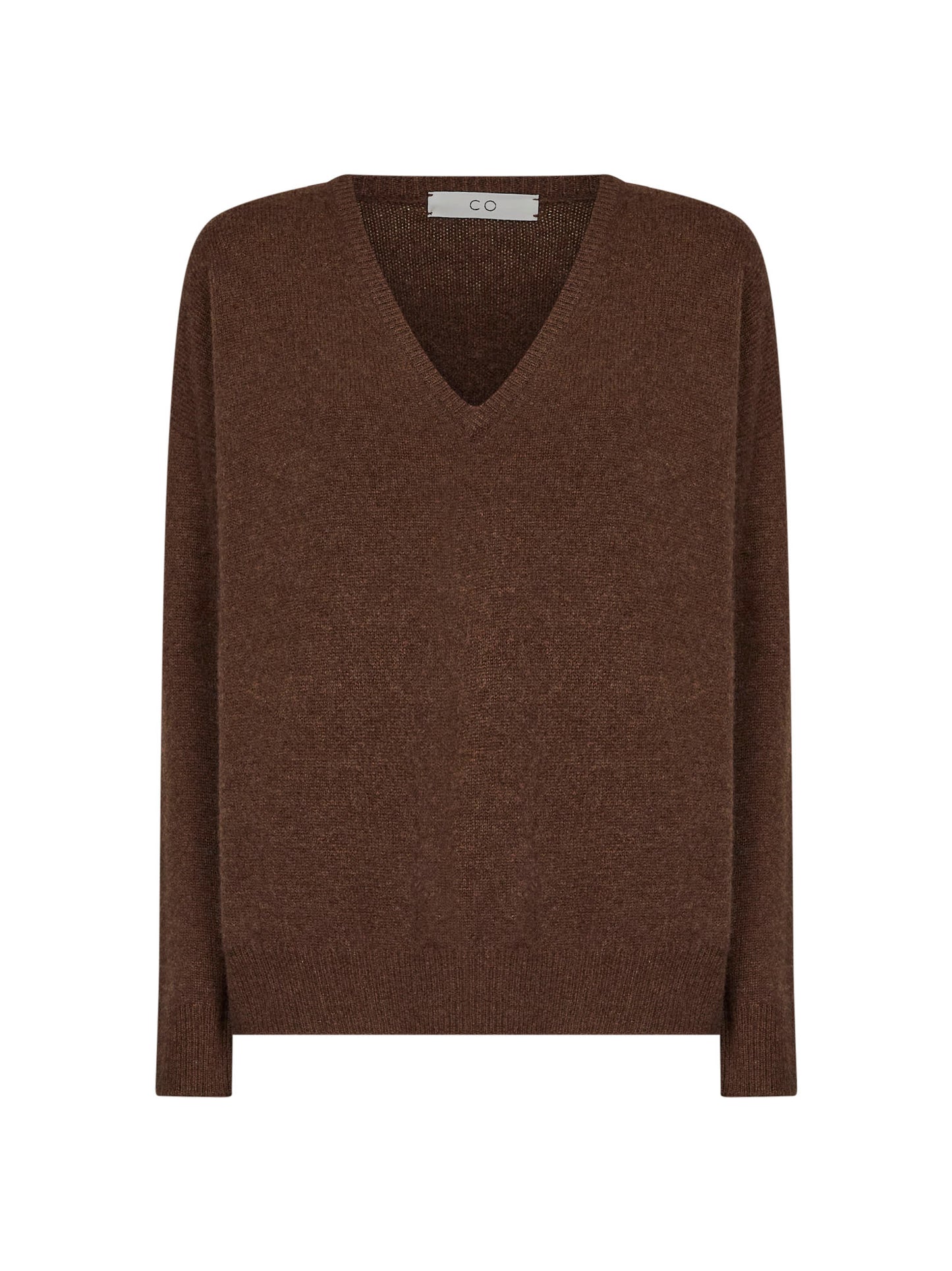 Brown cashmere knit V-neck sweater