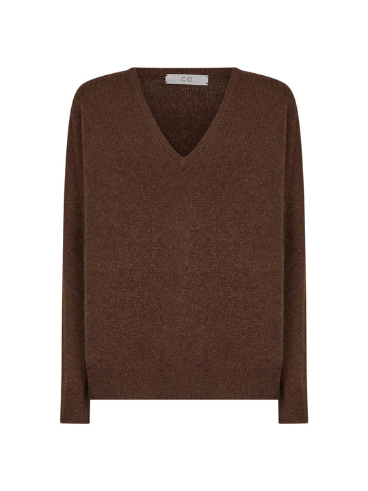 Maglia scollo a V in cashmere marrone