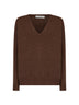 Brown cashmere knit V-neck sweater