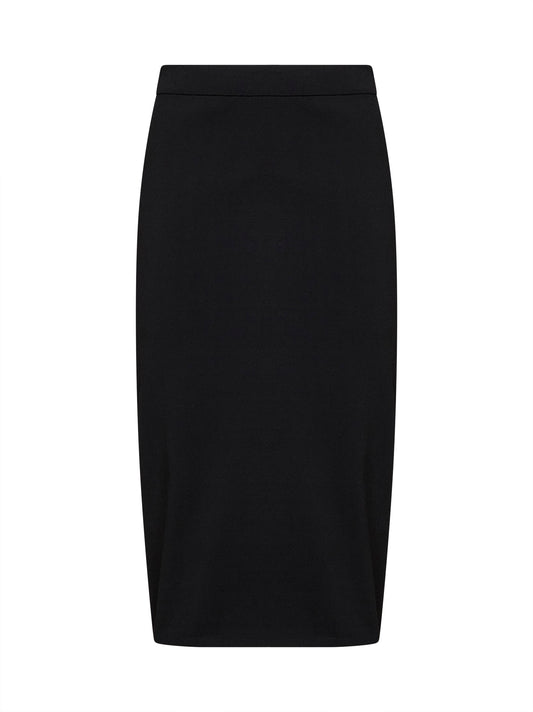 Black stretch knit straight pencil skirt