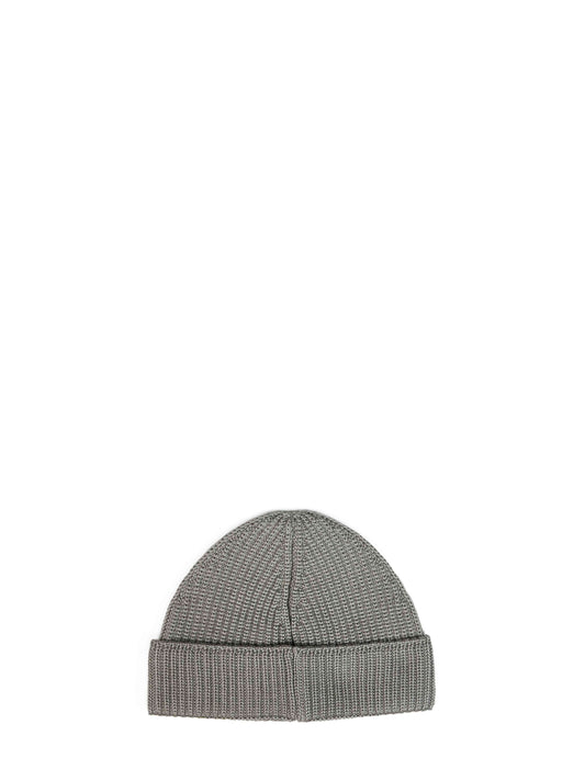 Berretto in lana merino extrafine a costa Inglese fango
